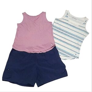 Eddie Bauer Sleeveless Blouses Scoop Neck Pink & Striped Casual Tank Tops 2 / 1